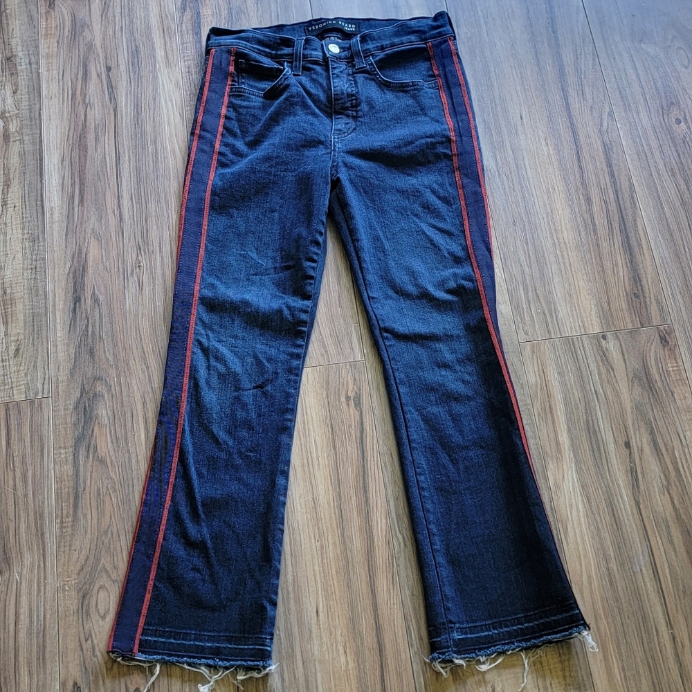 Veronica Beard 26/2 Carolyn Baby Boot High Rise Red Stipe Jean